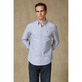 Abbate Luca Oxford Stretch Pamuk Karışımlı Comfort Fit Lacivert Düğmeli Yaka Erkek Çizgili Gömlek - 2XL