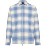 Abbate Prato Flanel Pamuklu Overshirt Fit Mavi Klasik Yaka Erkek Ekoseli Gömlek Ceket