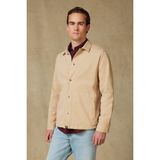 Abbate Renato Dokuma Polyamid Karışımlı Overshirt Fit Bej Klasik Yaka Erkek Düz Gömlek Ceket - 2XL