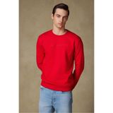 Abbate Sweatshirt Örme Kumaş Pamuklu Comfort Fit Kırmızı Bisiklet Yaka Erkek Nakışlı Sweatshirt