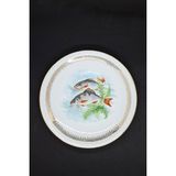 Abbetc Fransız Veritable Balıklı Antika Porselen Servis Tabağı 24 cm - Beyaz - Yeşil