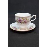 Abbetc Royal Kent Bone China Çiçekli Duble Kahve Fincanı 130 ml - Pembe - Yeşil - 1 Adet