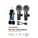 Abbruch H68 2 Adet Profesyonel Kablosuz Yaka Mikrofonu 3in1 Mikrofon Type-C/Lightning/Jack Vlog Röportaj Canlı Yayın Podcast Uyumlu