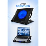 Abbruch Laptop Soğutucu Tek Fanlı Notebook Standı – 4 Kademeli Yükseklik Ayarı, Sessiz Mavi LED Fan, USB Bağlantılı Cooling Pad Siyah
