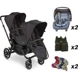 ABC Design Zoom Ink - İkiz Bebek Arabası Travel Set (ABC Design İkiz Bebek Arabası + Jixy Antrasit Ana Kucağı) - Siyah - Gri