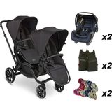 ABC Design Zoom Ink İkiz Bebek Arabası Travel Set (ABC Design İkiz Bebek Arabası + Jixy Siyah Ana Kucağı) - Black Siyah