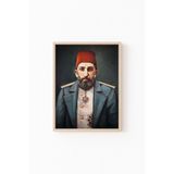 Abdulhamid Han Portresi - Ahşap Desenli Çerçeve, Naturel, 50 x 70, 3646362355356