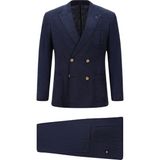 Abdullah Kiğılı 6 Drop Regular Fit Standart Kesim Kruvaze Beli Bağcıklı Keten Takım Elbise - Orta Lacivert - 50