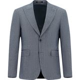 Abdullah Kiğılı 7 Drop Slim Fit Dar Kesim Klasik Çizgili Keten Karışımlı Ceket - 52 - Koyu Mavi