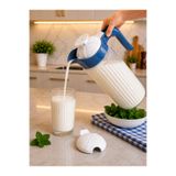 abenim 1500 cc Mavi Çİft Fonksiyonlu Kapaklı Cam Sürahi ve Ayran Karıştırma Sürahisi (yedek kapaklı)
