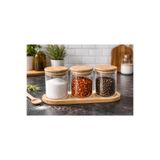 abenim Bambu Standlı 3’lü Mini Baharatlık Seti – Vakum Kapaklı | Kavanoz 7x6 cm | Stand 22X7 cm