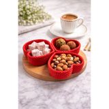 ABENOVA Kalpli Kahve Sunumluk 3’lü Set – Lokumluk & Çerezlik Kırmızı