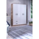 ABETE - 4 KAPILI 2 ÇEKMECELİ 2 ASKILIKLI GARDIROP - ATLANTİK ÇAM/BEYAZ
