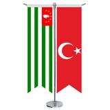 Abhazya Cumhuriyeti Bayrağı ve Türkiye - Kırlangıç - Saten T direk 2li Masa Bayrağı