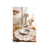 Abide&Hanım 2'li Çift Fırfırlı Vintage Keten Yuvarlak Amerikan Servisi 40X40 cm - 40 x 40 - Ekru - Bej