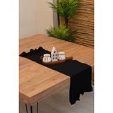 Abidehanım Lira | Siyah Naturel Keten Çift Fırfırlı Runner 40 x 110 - 40 x 110 cm