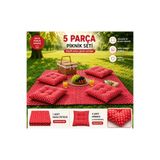 abidehanım Pufia Premium 5 Parça Piknik Seti | 160x160 Masa Örtüsü + 4 Punterizli Minder | Akfil Pamuk Kumaş