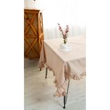 abidehanım Rufle | %100 Ham Pamuklu Keten Fırfırlı Bej Masa Örtüsü 160x220 cm