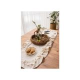 Abide&Hanım Rufle I Runner Naturel Çiftfırfırlı Keten Vintage 40 x 110 cm - Bej