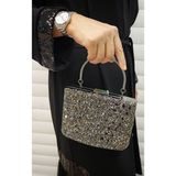 Abiye Çanta Kadın Taşlı Abiye Clutch Portföy Çanta GP1111ABİYE - Gri
