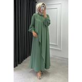 Abiye Diyarı Krep Kumaş Kenarları Taş İşlemeli Nazende Elbise- Mint Yeşili - 46
