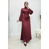 Abiye Diyarı Sahra Taş Püsküllü Saten Kumaş Tesettür Abiye- Bordo - 44