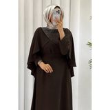 Abiye Diyarı Velisa Taş Detaylı Krep Kumaş Tesettür Abiye- Acı Kahve - 48