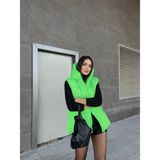 Abiye Merkezi Oversize Fermuar Detay Kapitone Şişme Yelek 2023 Neon Yeşil