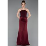 Abiyefon Bordo Straplez Uzun Saten Mezuniyet Elbisesi ABU6096
