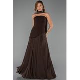 Abiyefon Kahve Straplez Peplum Kesim Şallı Uzun Şifon Abiye ABU6042