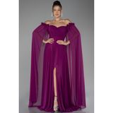 Abiyefon Kayık Yaka Uzun Şifon Büyük Beden Abiye ABU3464 - 50 - Violet