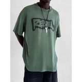 Abluka Online Erkek Baskılı Yıkamalı Premium Haki Oversize T-Shirt