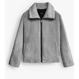 Abluka Online Erkek Oversize Dik Yaka Peluş Ceket Açık Gri - 2XL