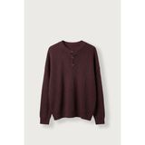 Abluka Online Erkek Oversize Henley Yaka Triko Kazak Bordo - M