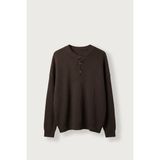 Abluka Online Erkek Oversize Henley Yaka Triko Kazak Kahverengi - M
