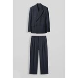 Abluka Online Erkek Oversize Kruvaze Çizgili Modern Takım Elbise Lacivert - Dropsuz - XL