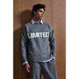 Abluka Online Erkek Oversize Limited Kabartma Baskılı Triko Kazak Füme - XL