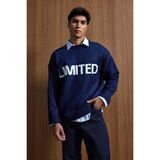Abluka Online Erkek Oversize Limited Kabartma Baskılı Triko Kazak Lacivert - XL