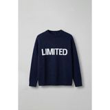 Abluka Online Erkek Oversize Limited Kabartma Baskılı Triko Kazak Lacivert