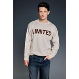 Abluka Online Erkek Oversize Limıted Yazılı Triko Kazak Taş Rengi - 2XL