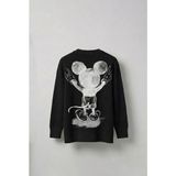 Abluka Online Erkek Oversize Mickey Mouse Kabartma Baskılı Kazak Siyah - XL