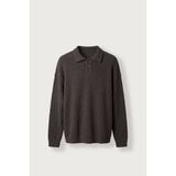 Abluka Online Erkek Oversize Polo Yaka Düğmeli Fitilli Triko Kazak Kahverengi - XL