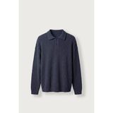 Abluka Online Erkek Oversize Polo Yaka Düğmeli Fitilli Triko Kazak Lacivert