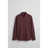 Abluka Online Erkek Oversize Tekstürlü Çizgili Uzun Kollu Gömlek Bordo - XL