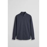 Abluka Online Erkek Oversize Tekstürlü Çizgili Uzun Kollu Gömlek Lacivert - XL