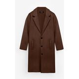 Abluka Online Erkek Oversize Uzun Italyan Kaşe Kaban Koyu Kahve - XL