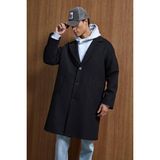 Abluka Online Erkek Oversize Uzun İtalyan Kaşe Kaban Siyah Pamuk Malzeme ile Casual Stil