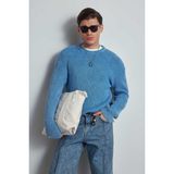 Abluka Online Erkek Oversize Yıkamalı Efektli Basic Kazak Mavi - XL