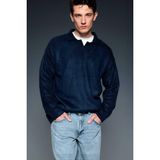 Abluka Online Erkek Polo Yaka Yumuşak Dokulu Oversize Kazak Lacivert