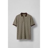 Abluka Online Erkek Regular Fit Çizgili Polo Yaka Örme T-Shirt Kahverengi